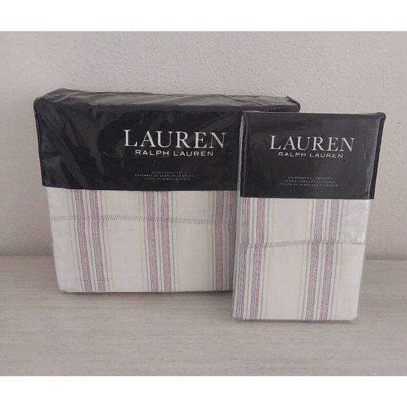 Ralph Lauren CLAUDIA STRIPE Cream Queen Sheet Set w/2-Pk Standard Pillowcases - Picture 1 of 11